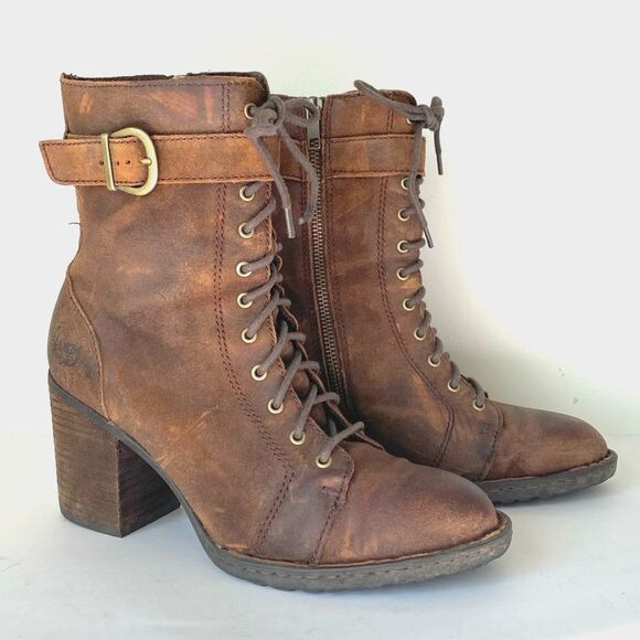 Born Shoes - Born Cass Brown Suede Block Heel Boots Sz 8.5 Boho Moto Combat Urban Festival